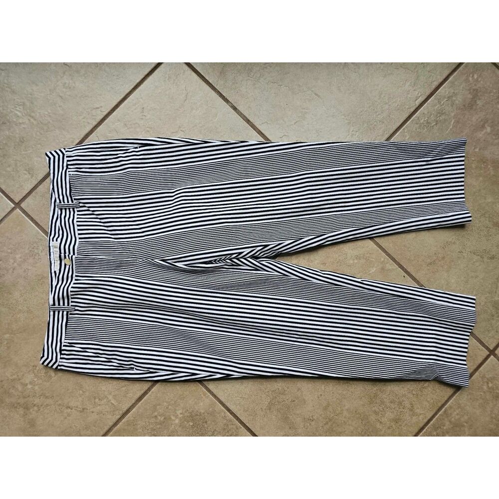 Michael Kors Black White Striped Stretch Pants Size 12 Statement